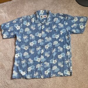 Blue Skyline Men's Hawaiian Tropical Floral Silk Short Sleeve Shirt.  Size XL